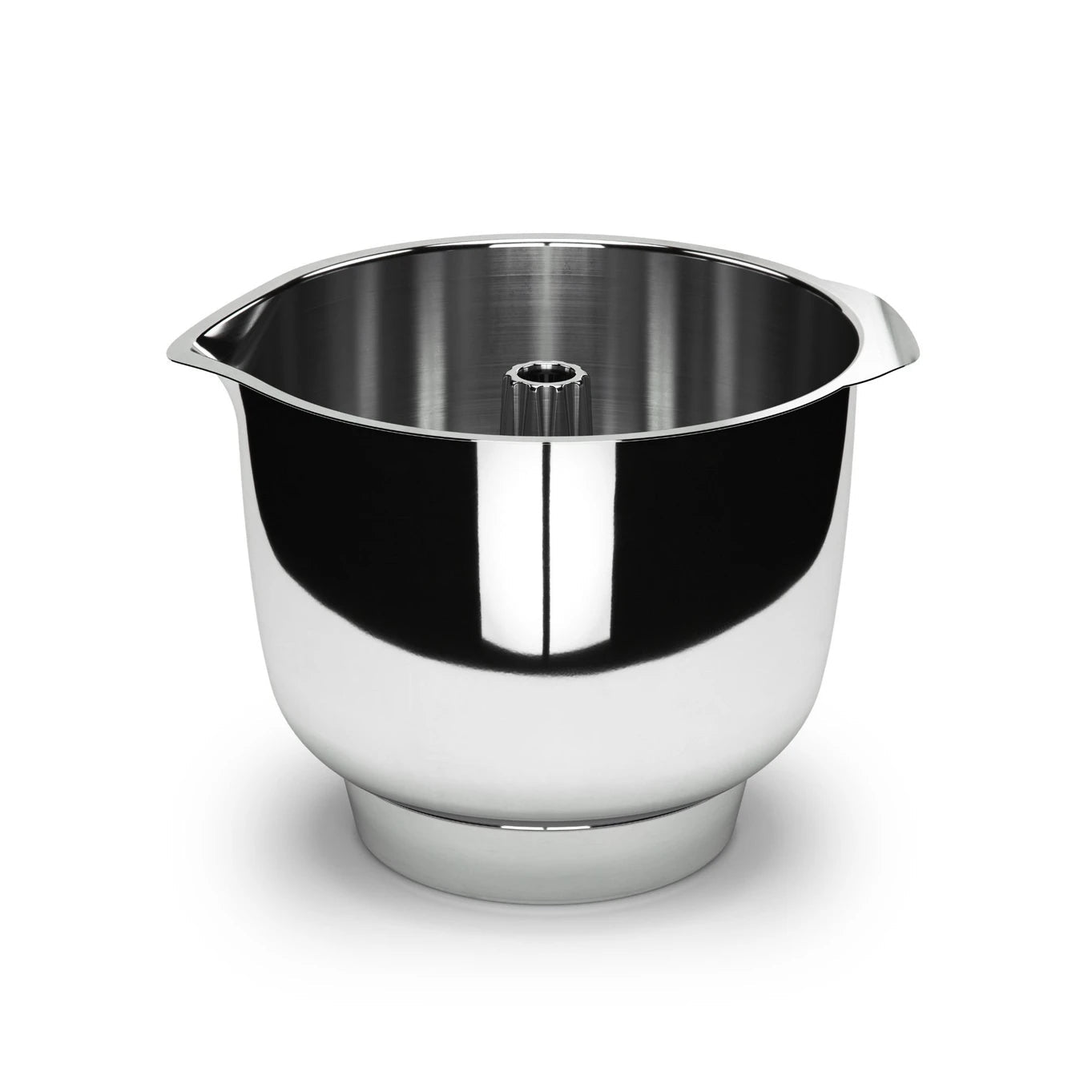 The Kitchen Table Ankarsrum stainless steel beater bowl for Assistent Original stand mixer with a central drive shaft