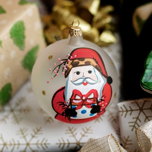 The Kitchen Table handpainted Old St. Nick 2026 limited edition glass Christmas ornament with a red bird