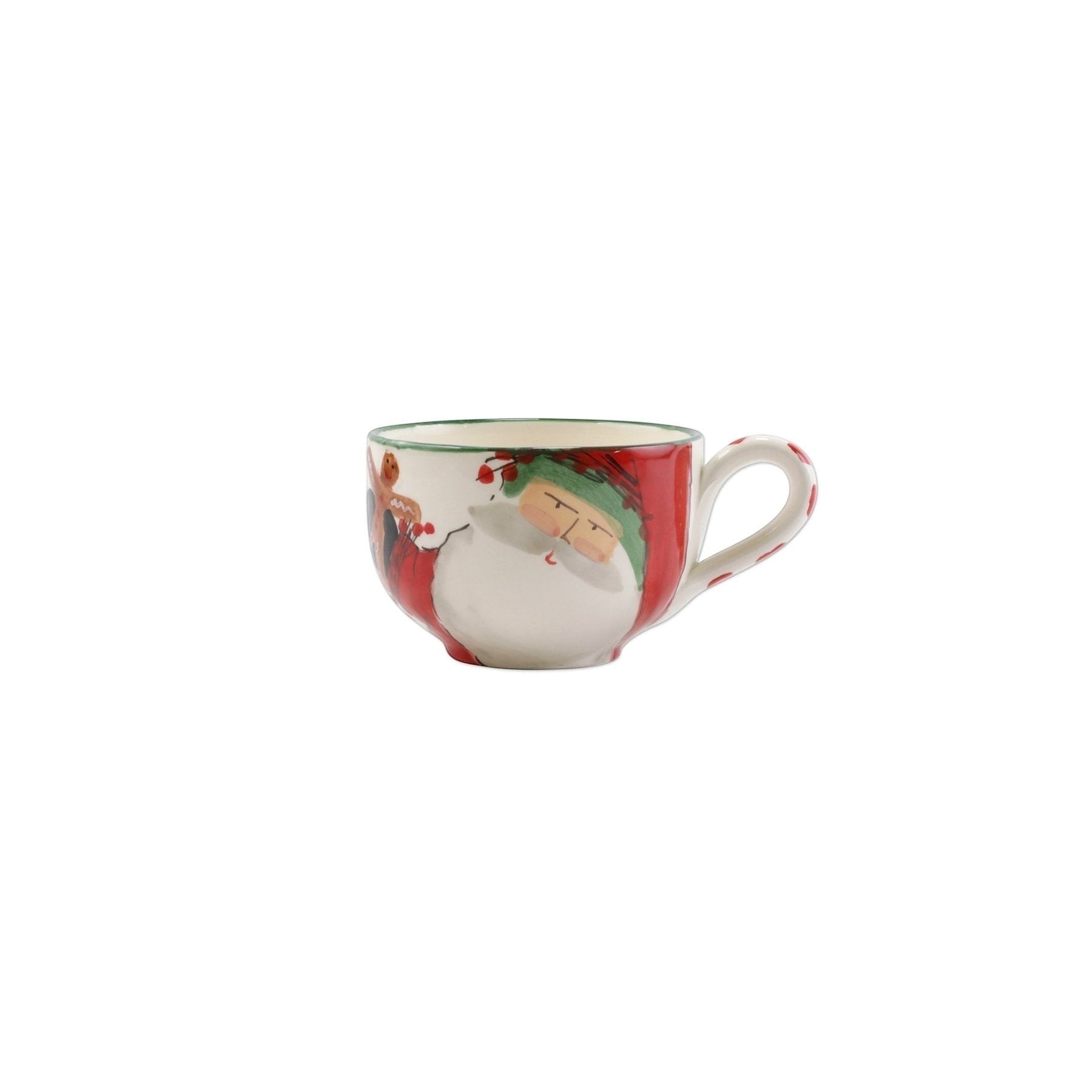Vietri hand-painted jumbo ceramic cup featuring Papa Natale design on a white background.