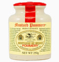 The Kitchen Table Pommery Meaux grainy mustard in a traditional beige stone jar with a red wax seal.