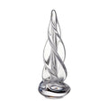 The Kitchen Table hand-formed clear glass four-sided evergreen tree sculpture with a dynamic spiral flame design.