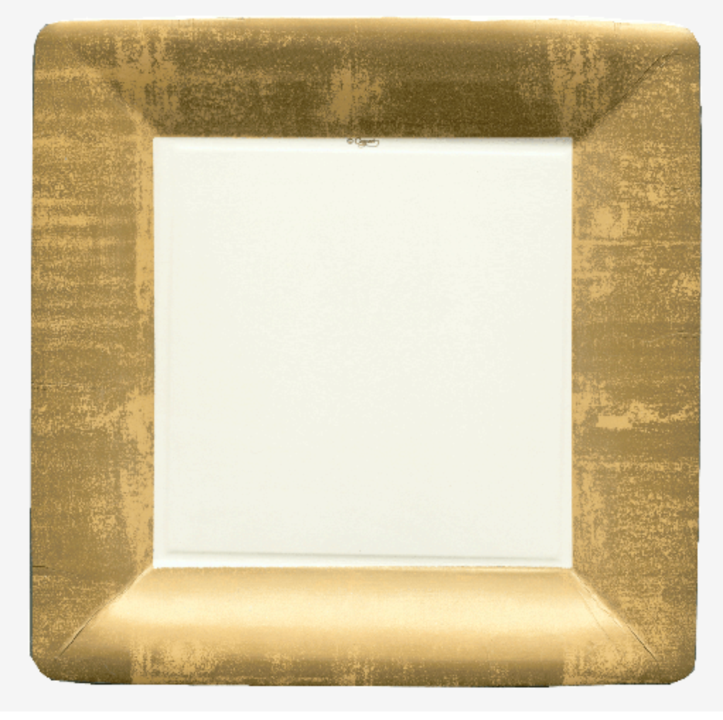 Dinner Plates : Square Gold Leaf Ivory