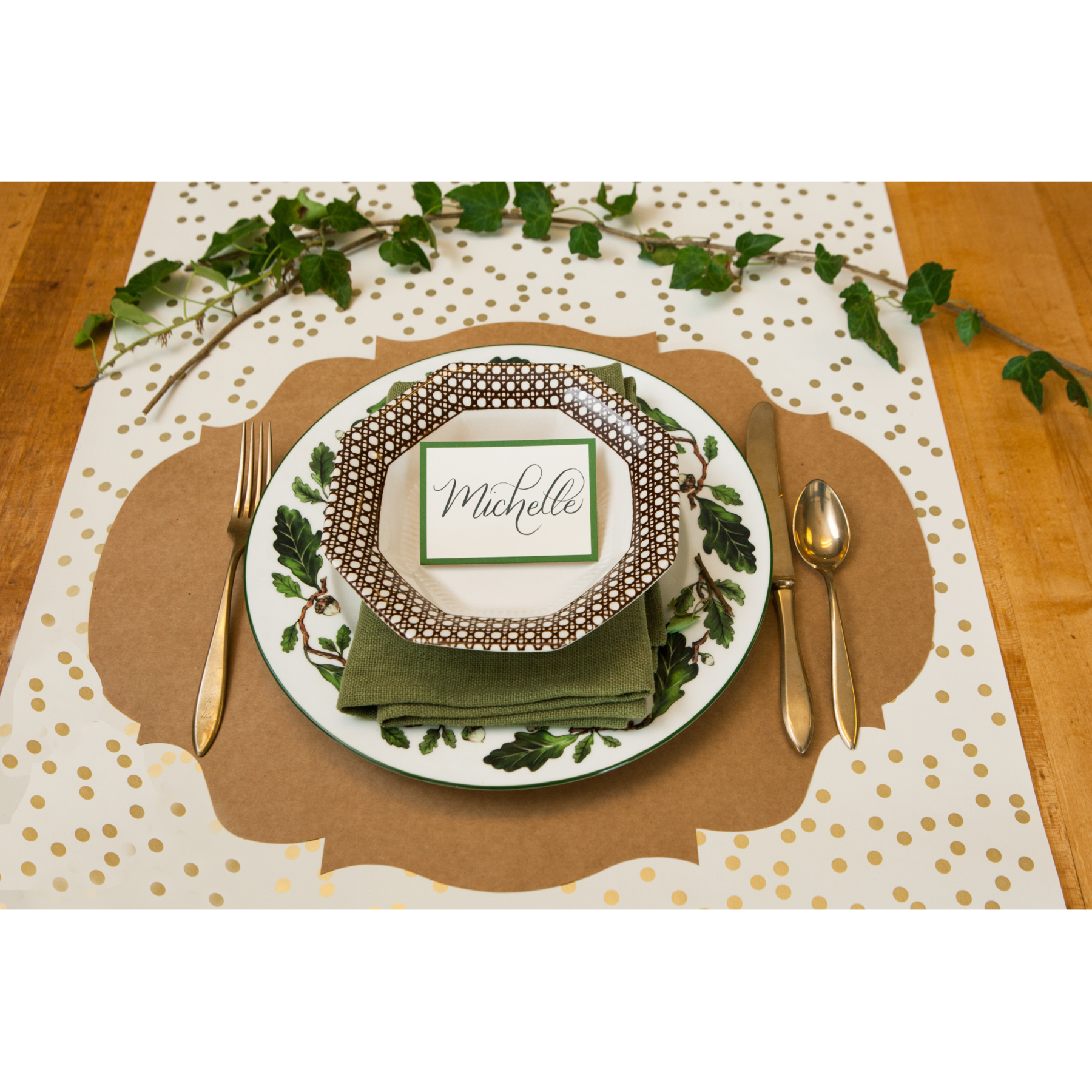 Dark Green Frame Place Card - Pack of 12 - Bottom Fold