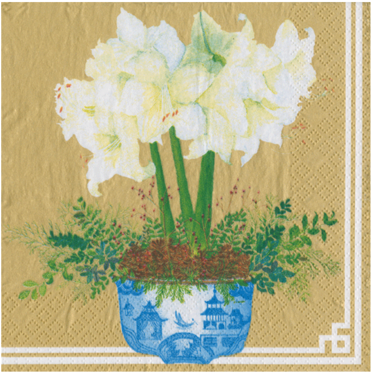 Cocktail Napkins : Potted Amaryllis Gold Retired